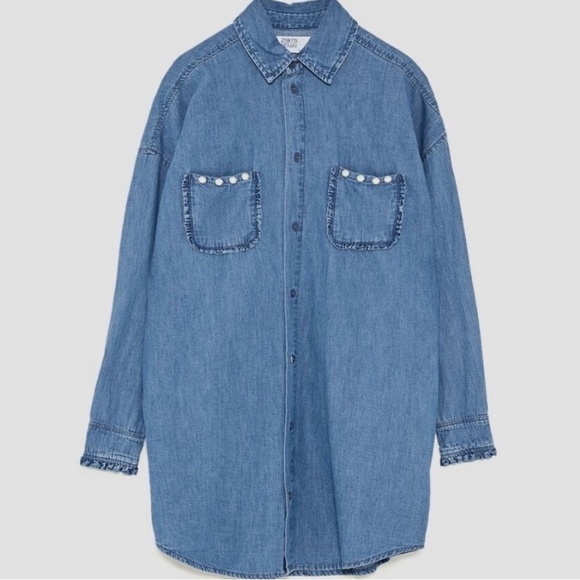 Zara Tops - Zara Light Blue Denim Tunic Shirt